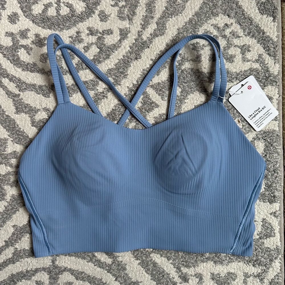 NWT 8 Lululemon Like a Cloud Bra Ribbed Long Line Sports Yoga - Blue Willow